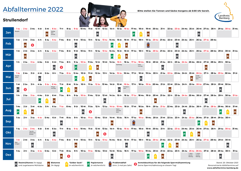 Abfallkalender 2021 für die Gemeinde Strullendorf 